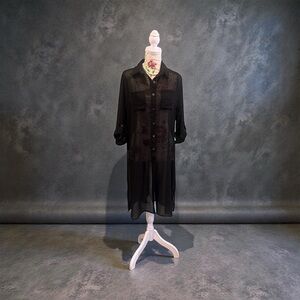 Women's Sheer Black Button Down Shirt